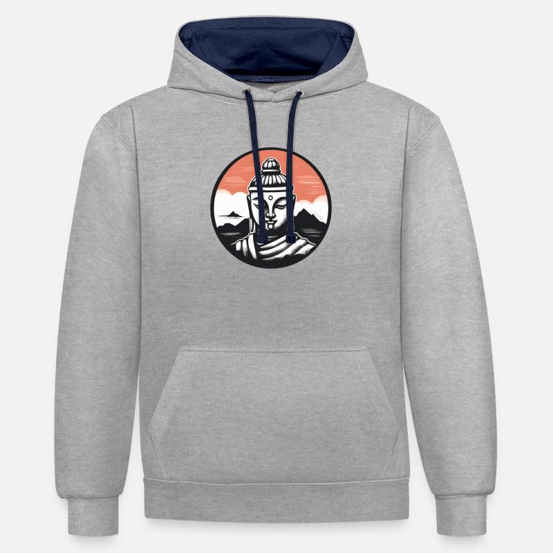 Der Buddha-Mönch - Kontrast-Hoodie - Grau meliert/Navy