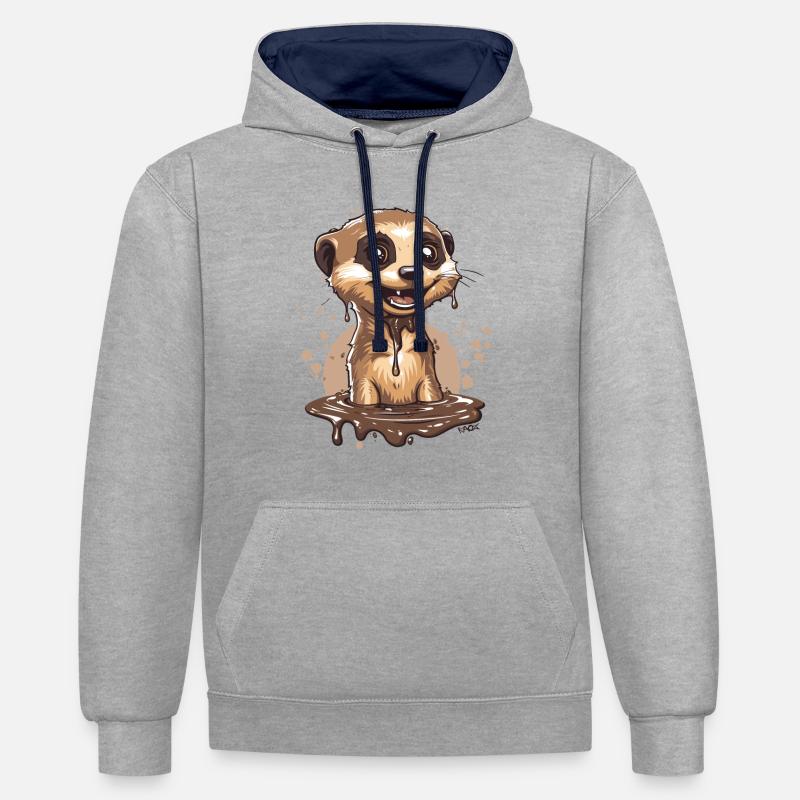 Drôle de suricate au chocolat - Sweat à capuche contrasté - gris chiné/bleu marine