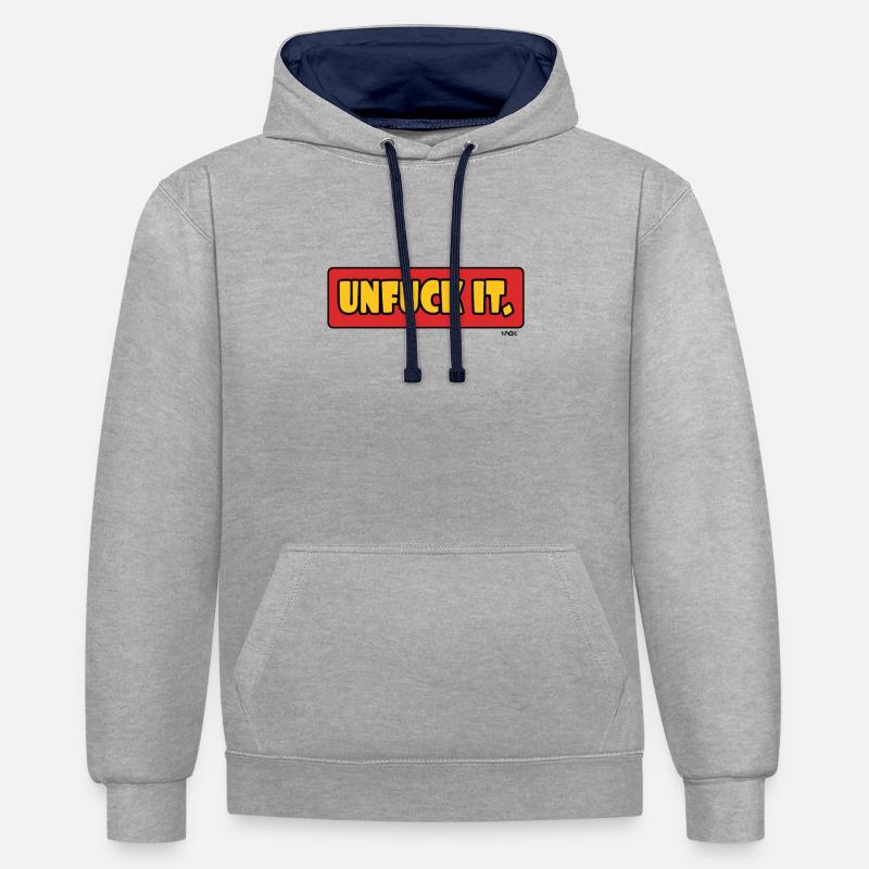 F*ck ta vie - Sweat à capuche contrasté - gris chiné/bleu marine