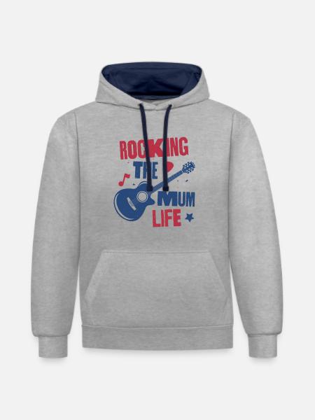 Das Mama-Leben rocken - Kontrast-Hoodie - Grau meliert/Navy