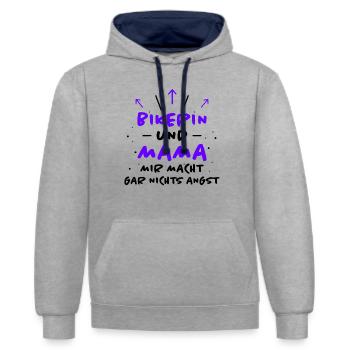 Bikerin Spruch Biker Lustiges Bikerin Geschenk - Kontrast-Hoodie - Grau meliert/Navy - Vorne - Liana (172cm) & Jaron (178cm)