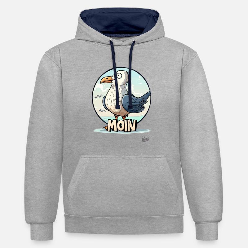 Drôle de mouette dit « Moin » - Sweat à capuche contrasté - gris chiné/bleu marine