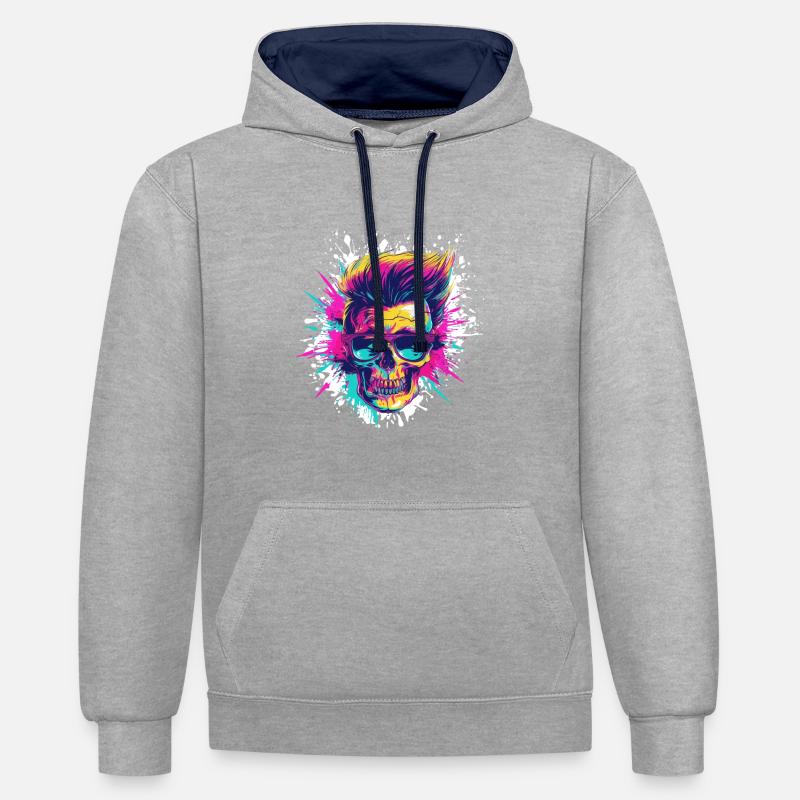 Techno Skull Party - Sweat à capuche contrasté - gris chiné/bleu marine