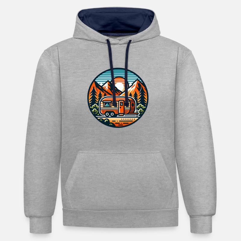 Camping camping-car caravane - Sweat à capuche contrasté - gris chiné/bleu marine