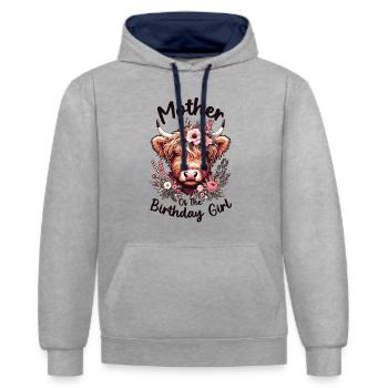 Mother Of The Birthday Girl - Kontrast-Hoodie - Grau meliert/Navy - Vorne - Liana (172cm) & Jaron (178cm)