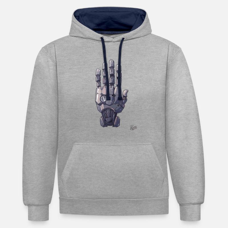 Main robot ou cyborg - Sweat à capuche contrasté - gris chiné/bleu marine