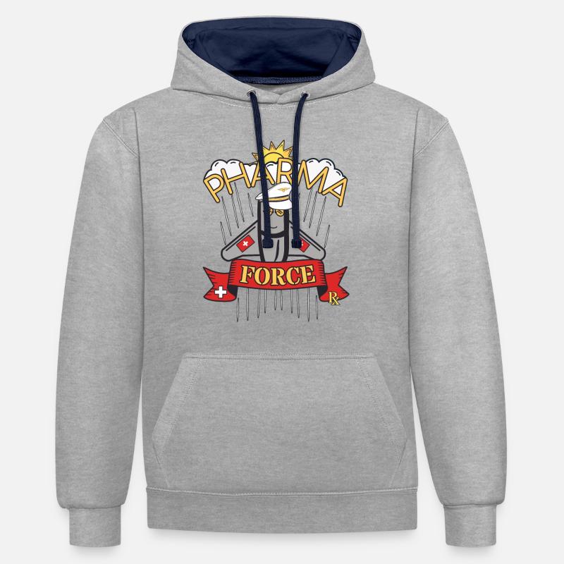Pharmacie Suisse Pharma Force - Sweat à capuche contrasté - gris chiné/bleu marine