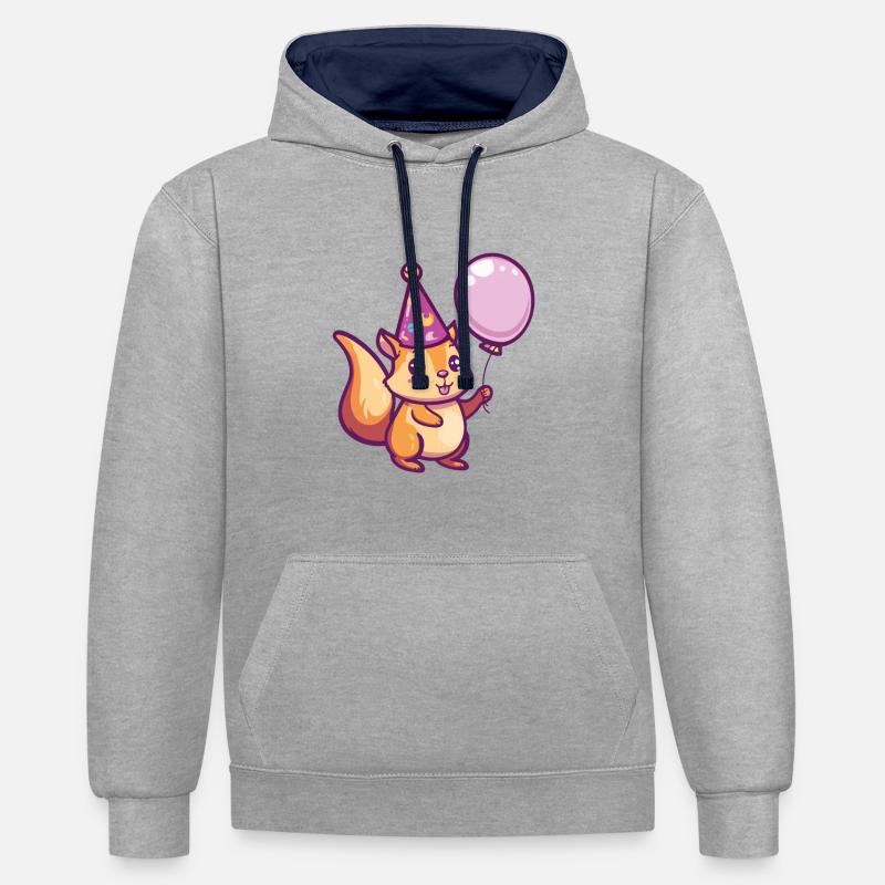 Écureuil Anniversaire Bébé - Sweat à capuche contrasté - gris chiné/bleu marine