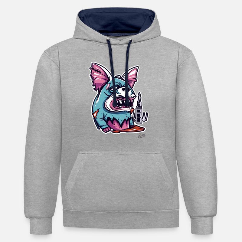 Créature monstrueuse - Sweat à capuche contrasté - gris chiné/bleu marine