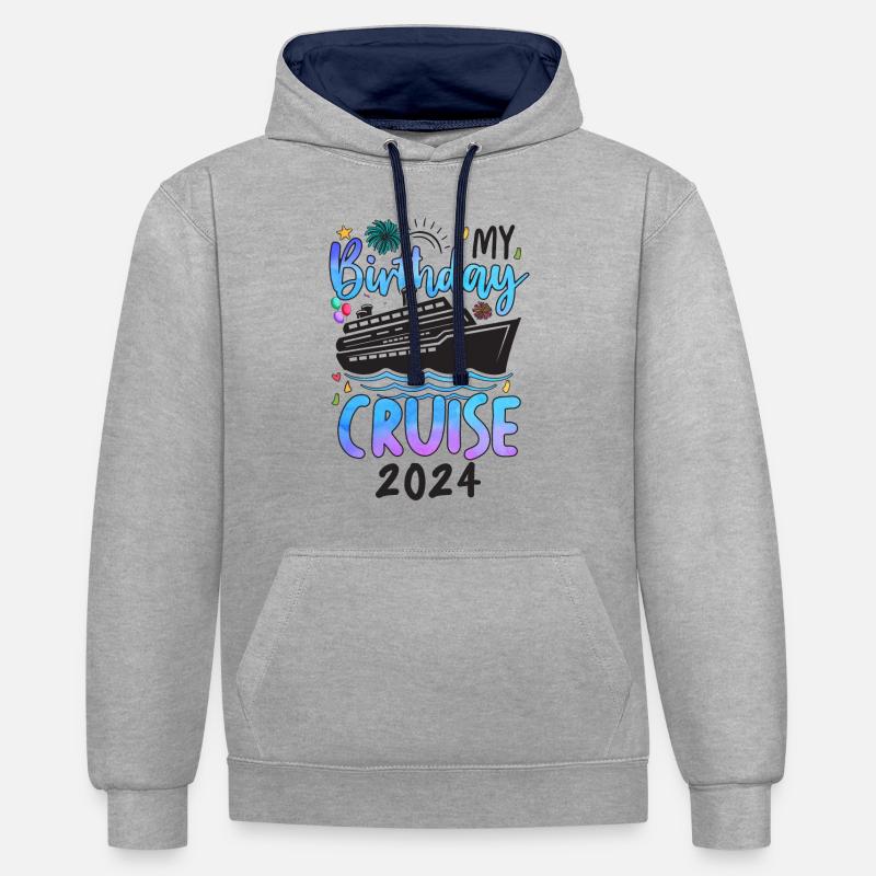 Ma croisière d’anniversaire 2024 - Sweat à capuche contrasté - gris chiné/bleu marine