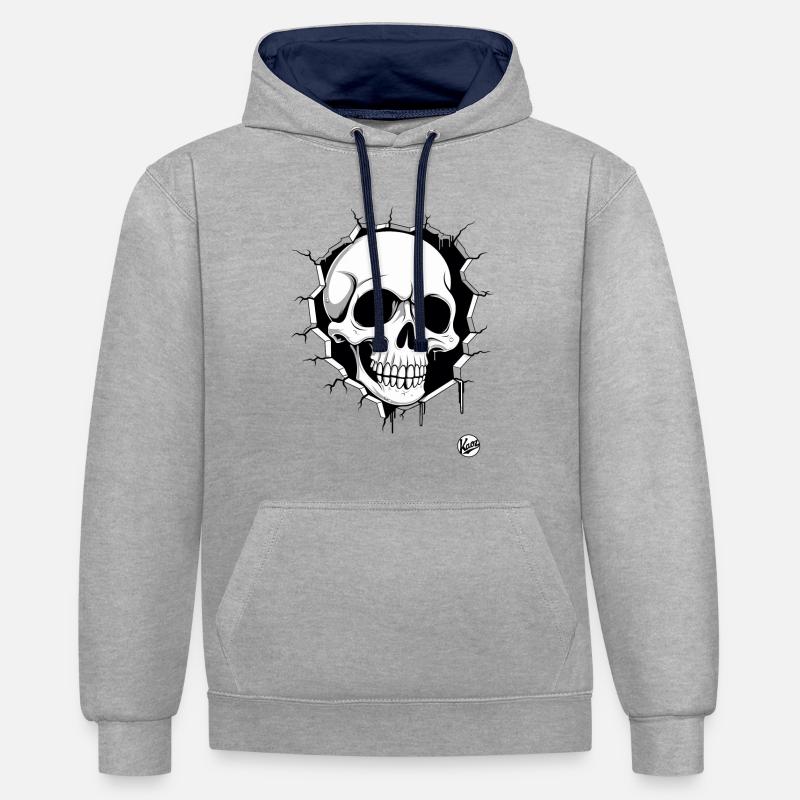 Crâne perçant le mur - Sweat à capuche contrasté - gris chiné/bleu marine