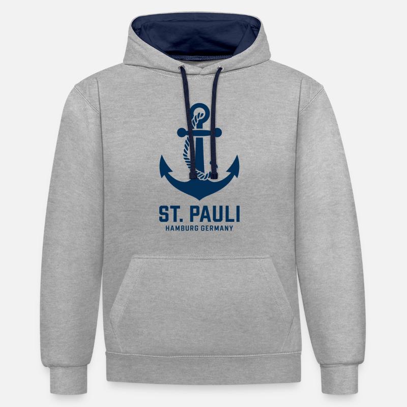 St. Pauli Hamburg Anker Reeperbahn - Sweat à capuche contrasté - gris chiné/bleu marine