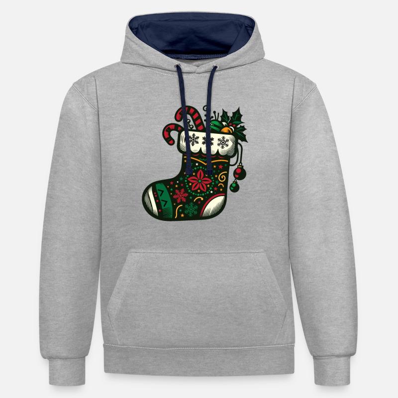 Bas de Noël - Sweat à capuche contrasté - gris chiné/bleu marine