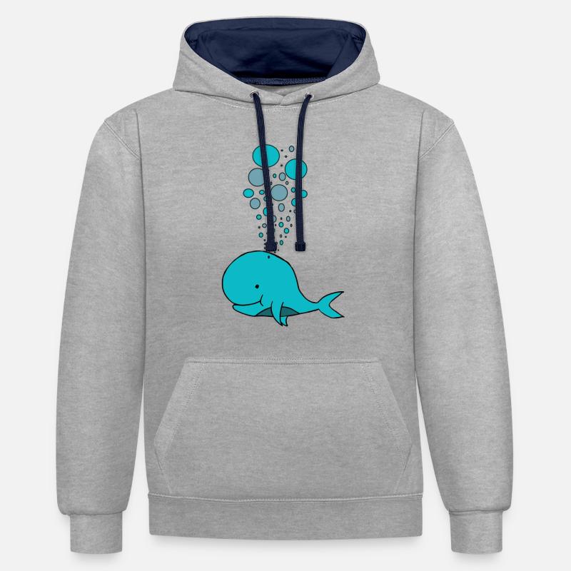 Petite baleine - Sweat à capuche contrasté - gris chiné/bleu marine