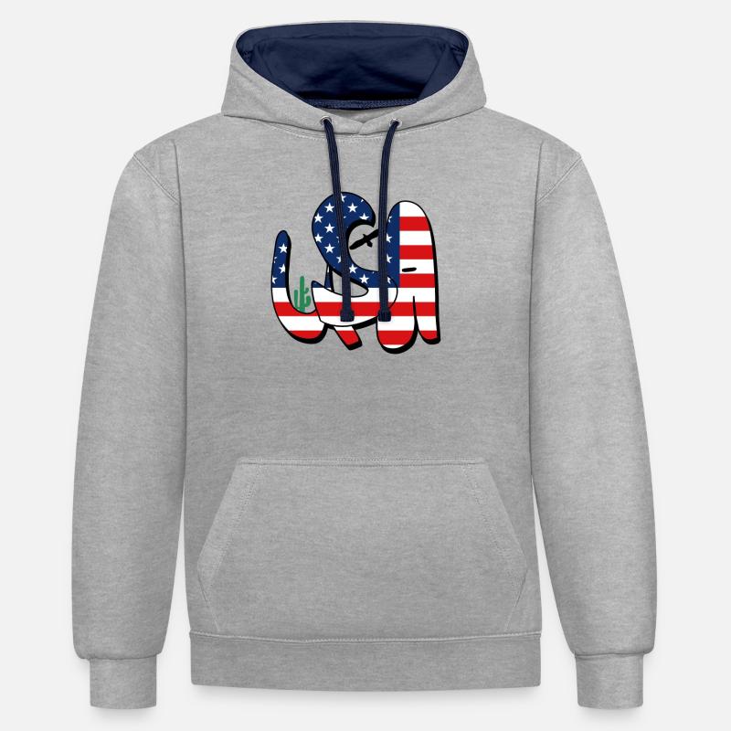 États-Unis - Sweat à capuche contrasté - gris chiné/bleu marine