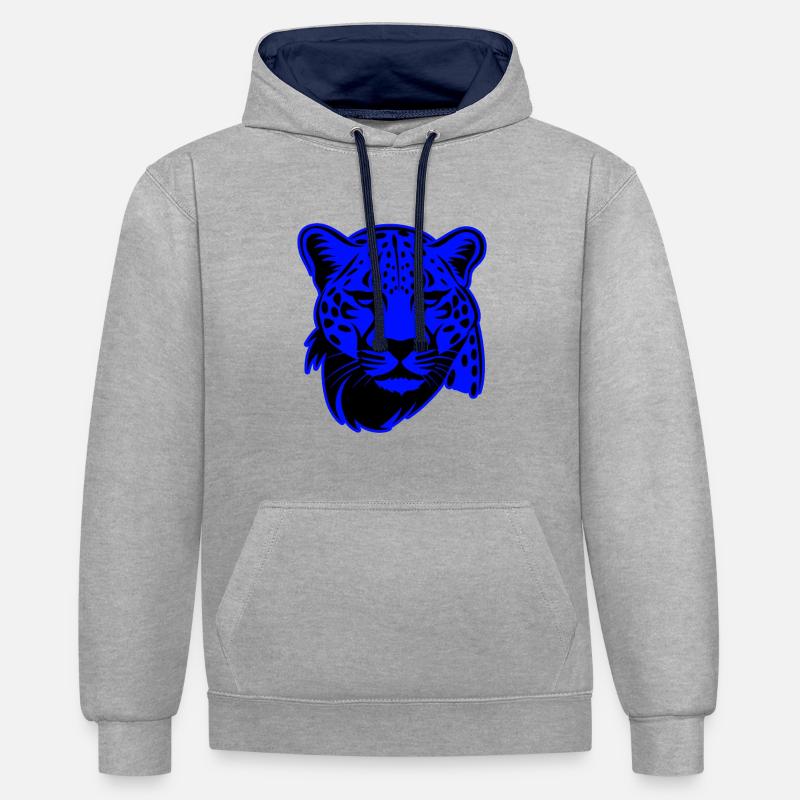 Portrait d’animal guépard - Sweat à capuche contrasté - gris chiné/bleu marine