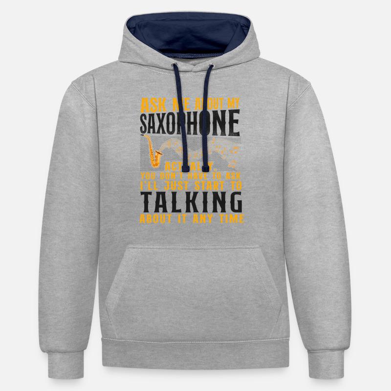Saxophone Interrogez-moi sur mon - Sweat à capuche contrasté - gris chiné/bleu marine