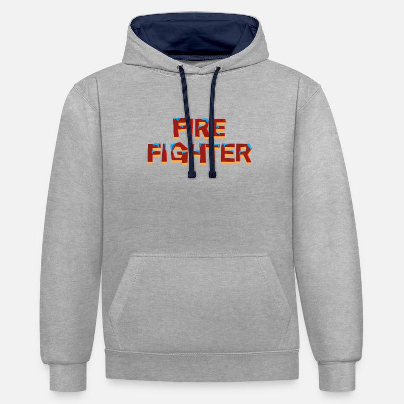 Pompiers - Sweat à capuche contrasté - gris chiné/bleu marine