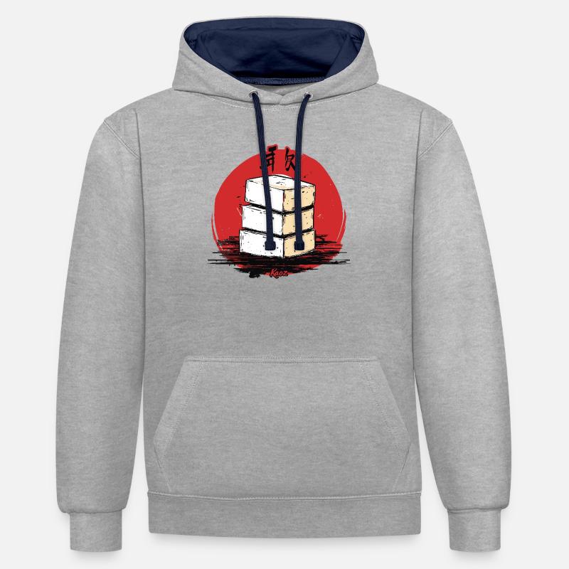 Une pile de tofu japonais - Sweat à capuche contrasté - gris chiné/bleu marine