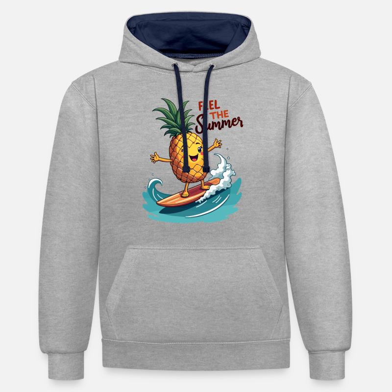 Ananas Surfer Surf Feel L’été - Sweat à capuche contrasté - gris chiné/bleu marine
