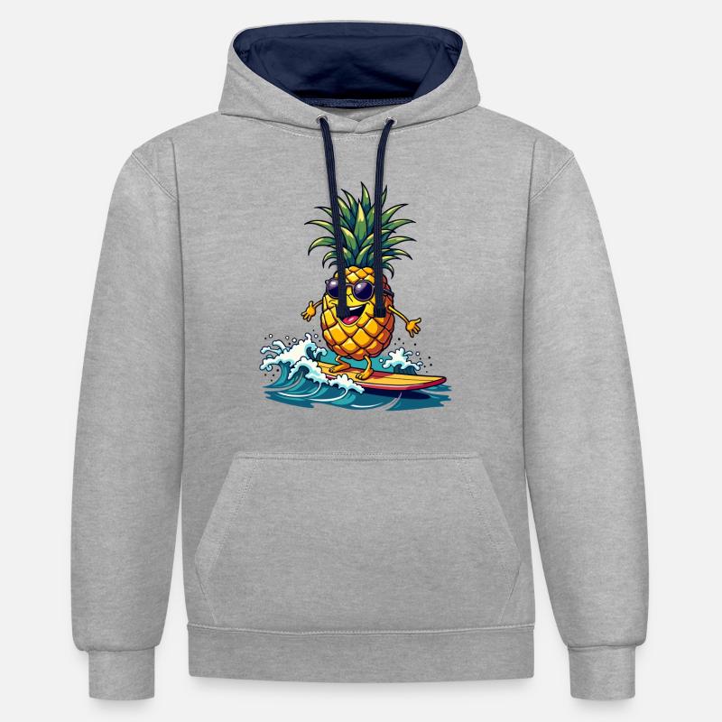 Ananas Surfer Surf Feel L’été - Sweat à capuche contrasté - gris chiné/bleu marine