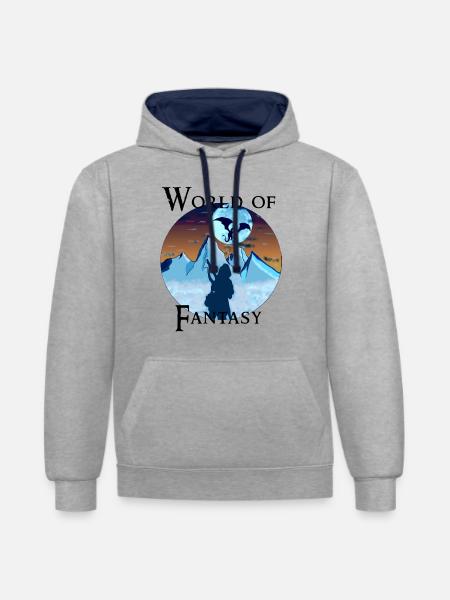 Guerrier dragon - world of fantasy - Sweat à capuche contrasté - gris chiné/bleu marine