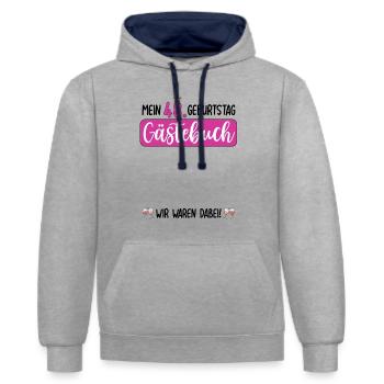 Frauen 48. Geburtstag Unterschreiben für Gäste - Kontrast-Hoodie - Grau meliert/Navy - Vorne - Liana (172cm) & Jaron (178cm)
