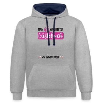 Frauen 49. Geburtstag Unterschreiben für Gäste - Kontrast-Hoodie - Grau meliert/Navy - Vorne - Liana (172cm) & Jaron (178cm)
