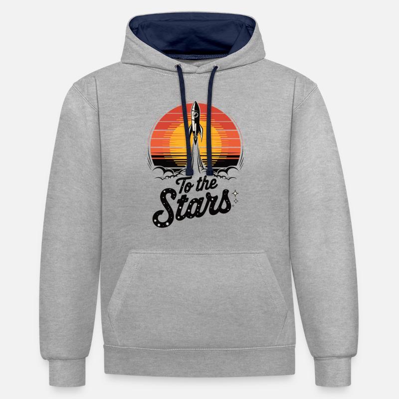 Lancement d’une fusée dans l’espace - Sweat à capuche contrasté - gris chiné/bleu marine