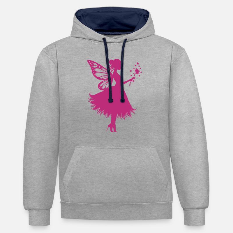 Fée magique avec fleur - Sweat à capuche contrasté - gris chiné/bleu marine