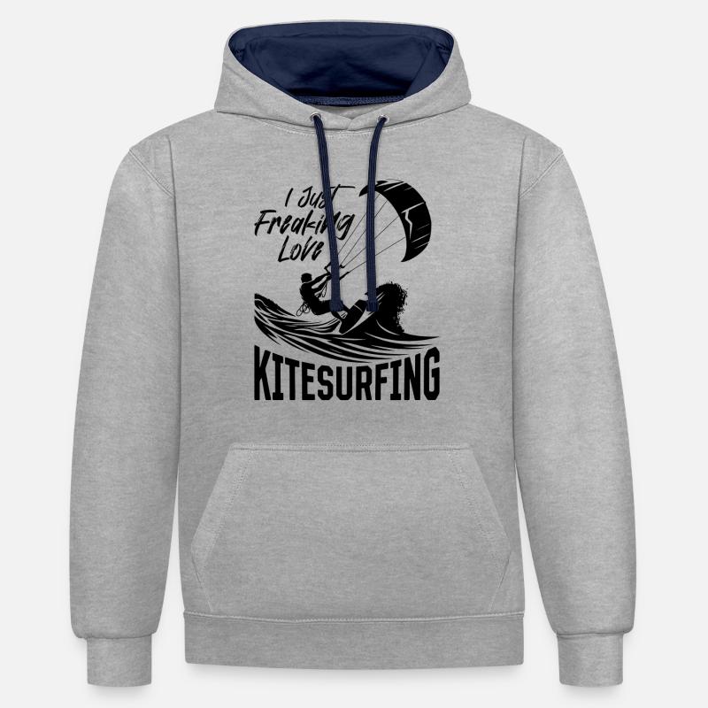 Kitesurf Kitesurfer - J’adore - Sweat à capuche contrasté - gris chiné/bleu marine