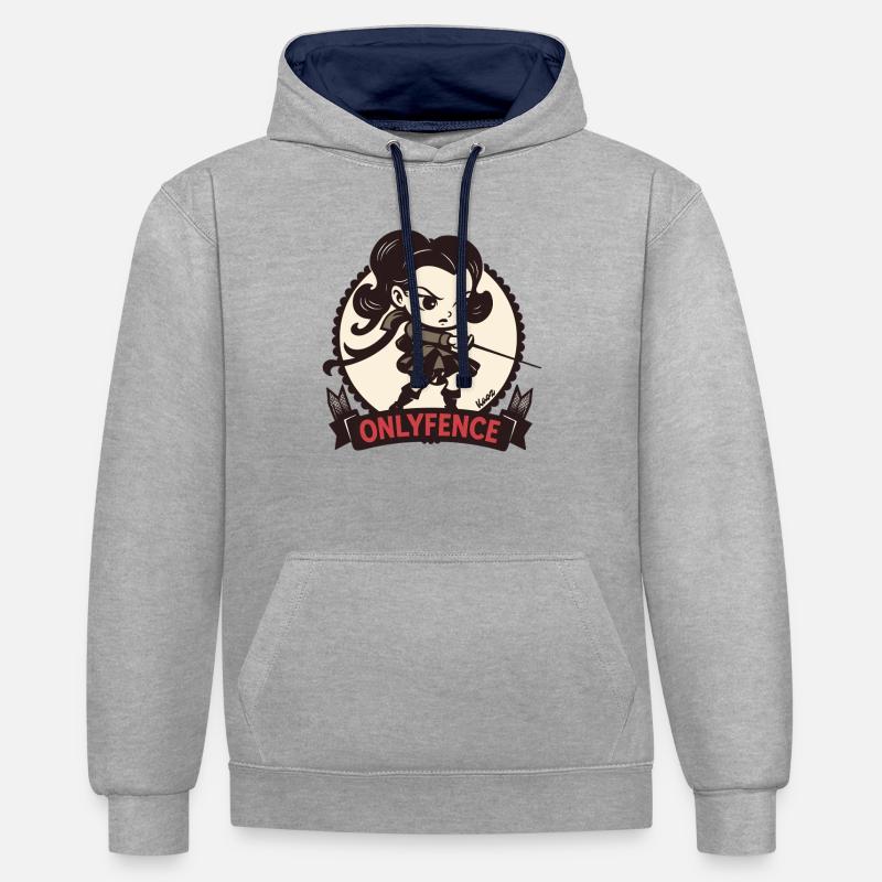 OnlyFence escrimeur avec épée - Sweat à capuche contrasté - gris chiné/bleu marine