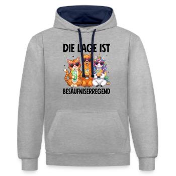 La situation est l’ivresse - Sweat à capuche contrasté - gris chiné/bleu marine - Devant - Liana (172cm) & Jaron (178cm)