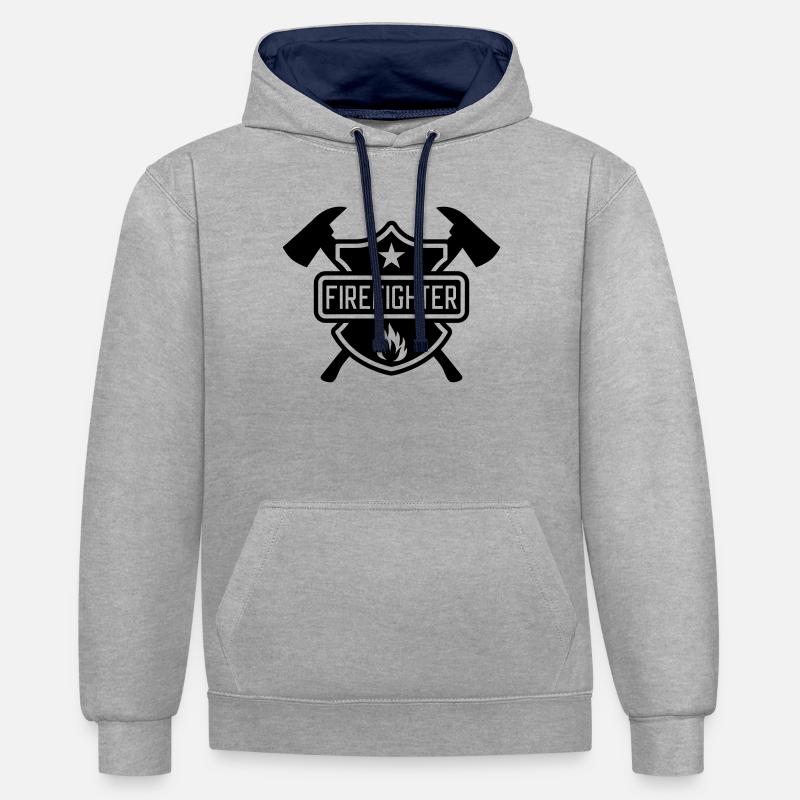 Firefighter - Sweat à capuche contrasté - gris chiné/bleu marine
