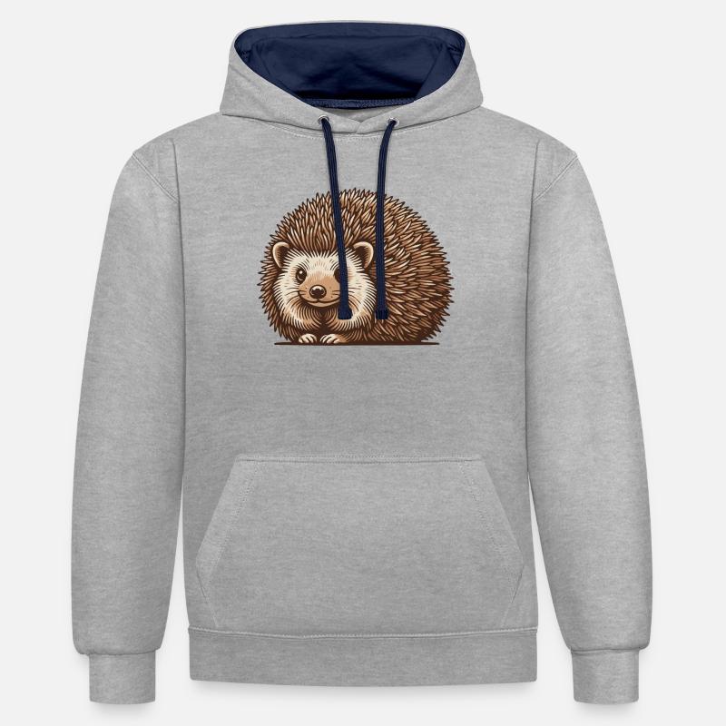 Hérisson - Sweat à capuche contrasté - gris chiné/bleu marine