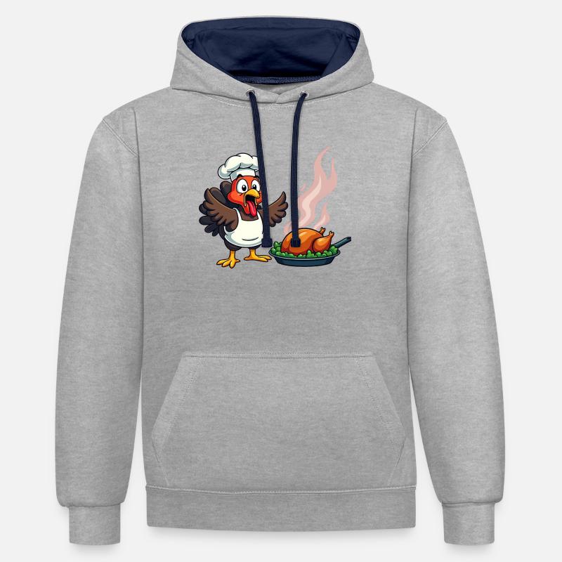 Cuisinier de dinde de Thanksgiving - Sweat à capuche contrasté - gris chiné/bleu marine