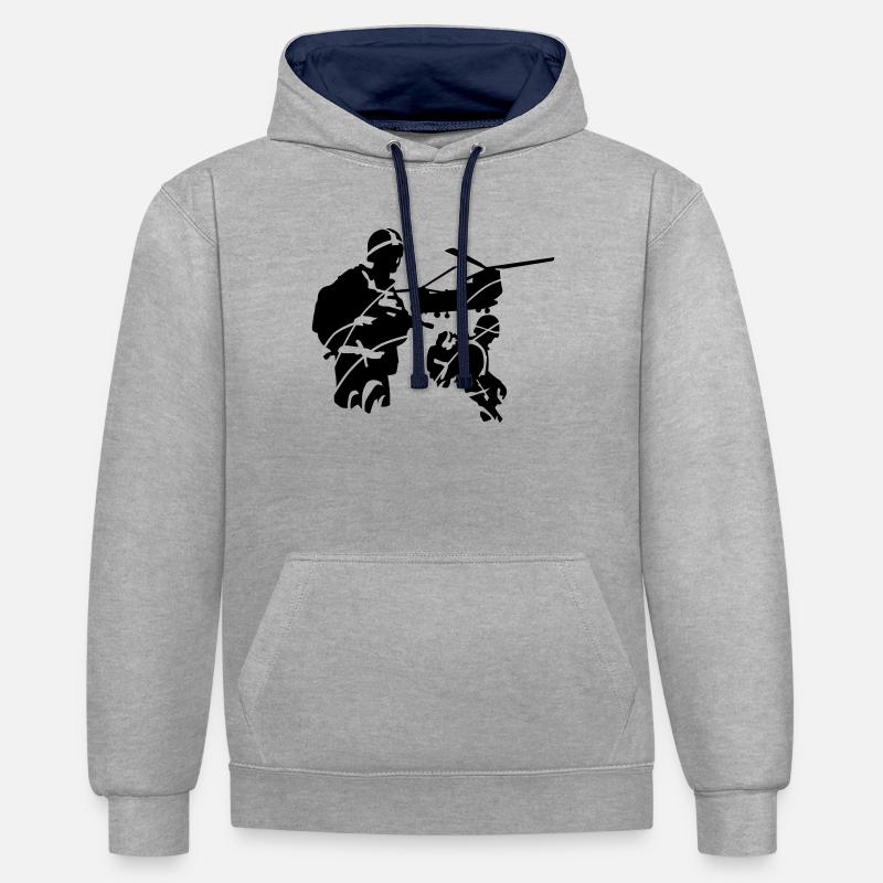 armée - Sweat à capuche contrasté - gris chiné/bleu marine