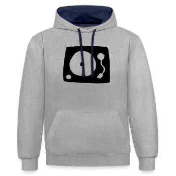 tourne-disque - Sweat à capuche contrasté - gris chiné/bleu marine - Devant - Liana (172cm) & Jaron (178cm)