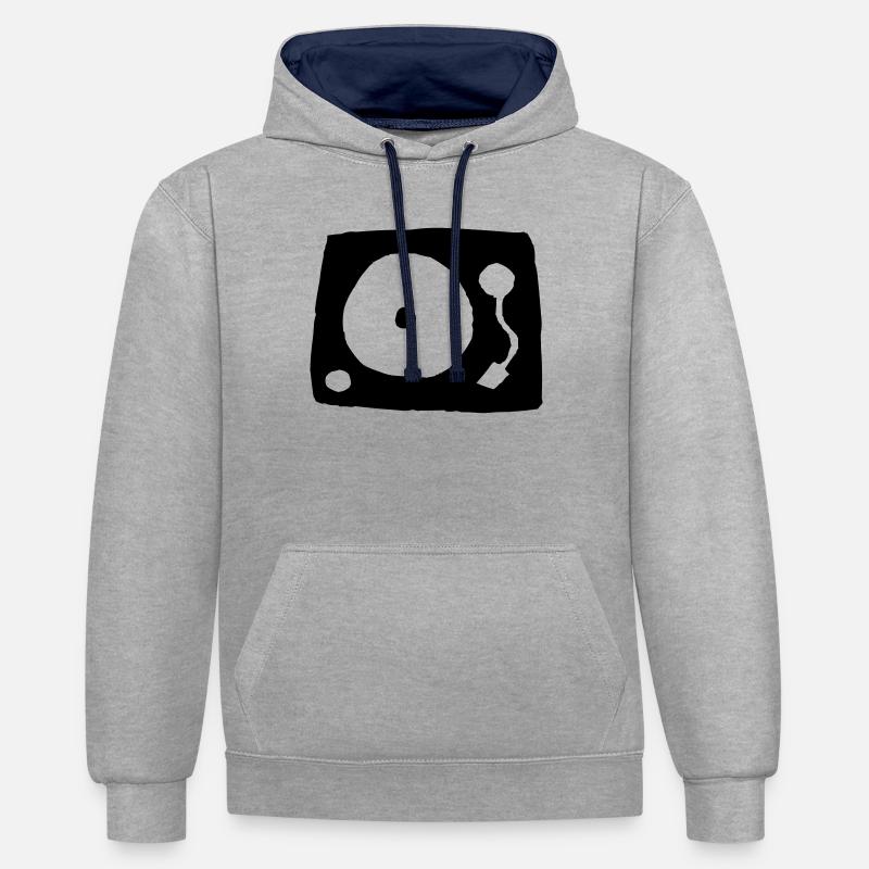 tourne-disque - Sweat à capuche contrasté - gris chiné/bleu marine