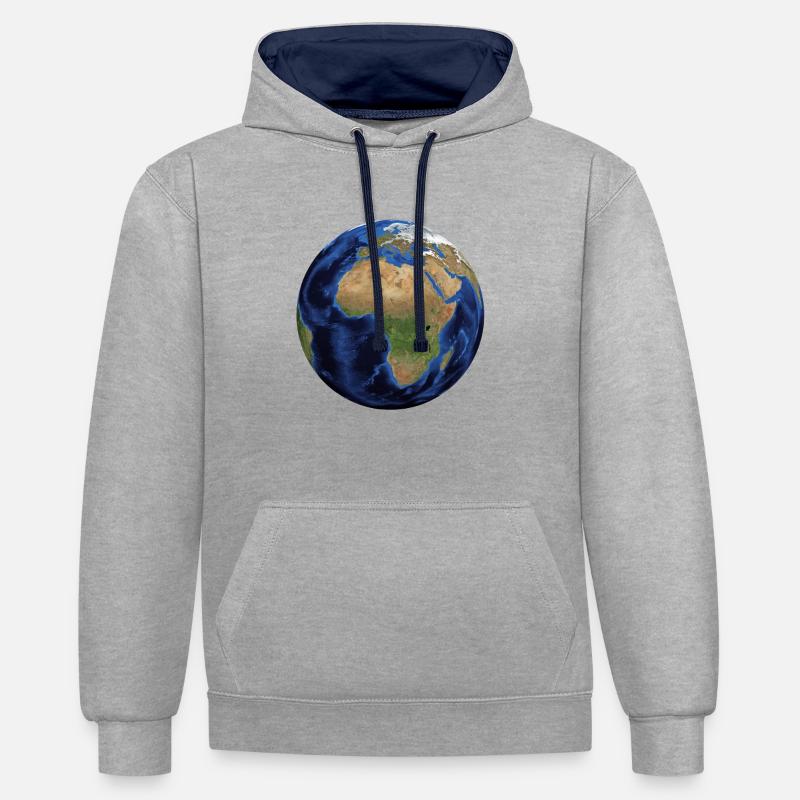 Globe du monde - Sweat à capuche contrasté - gris chiné/bleu marine