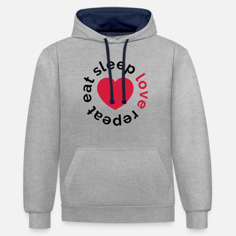 manger sommeil amour répéter - Sweat à capuche contrasté - gris chiné/bleu marine