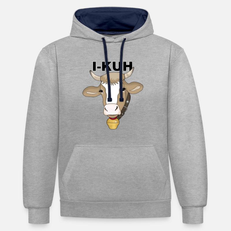 I-vache - Sweat à capuche contrasté - gris chiné/bleu marine