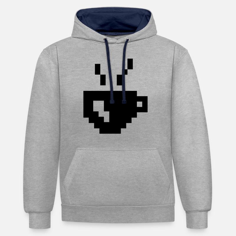 Coffee Pixel - Sweat à capuche contrasté - gris chiné/bleu marine