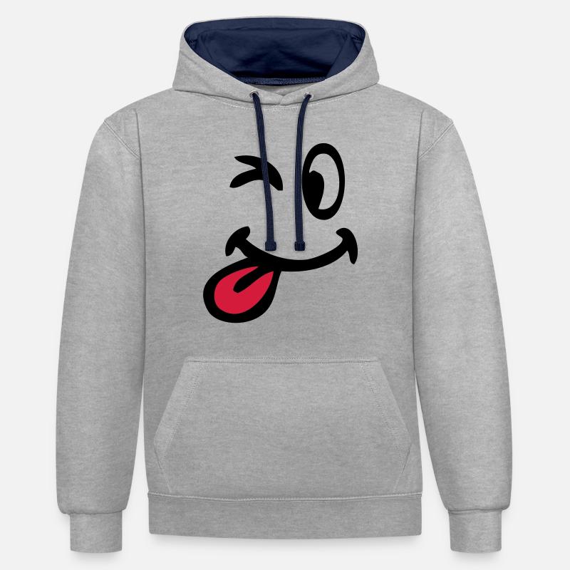 smiley clin oeil 3105 - Sweat à capuche contrasté - gris chiné/bleu marine