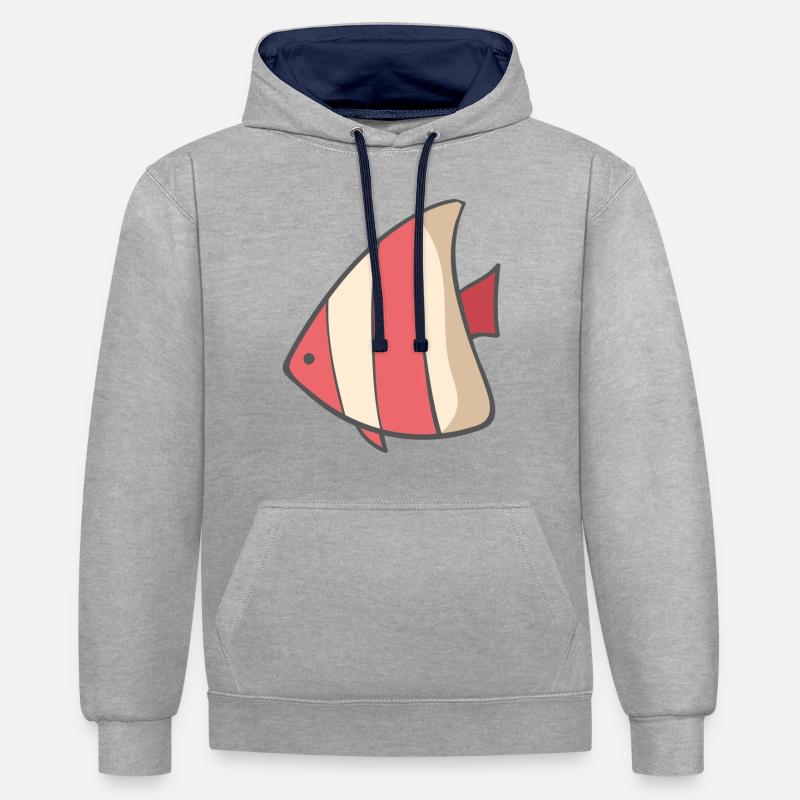 Poisson rayé - Sweat à capuche contrasté - gris chiné/bleu marine