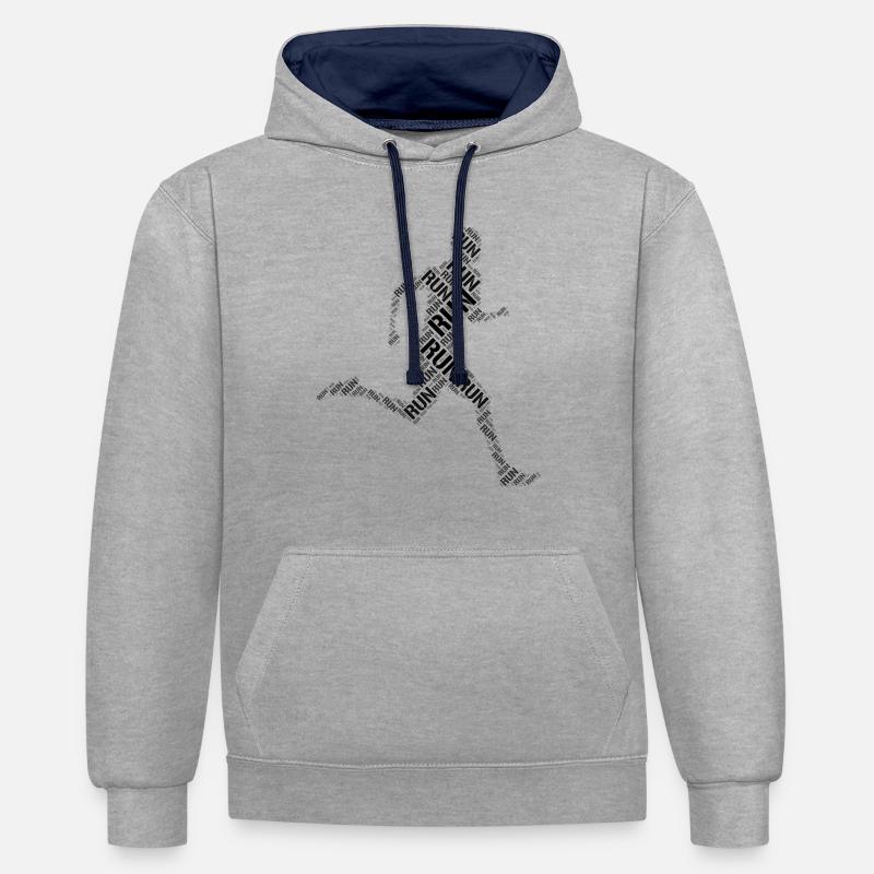 course - Sweat à capuche contrasté - gris chiné/bleu marine