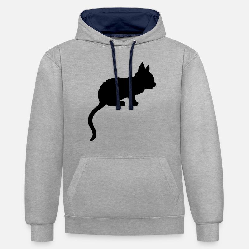 Silhouette ombre chaton mignon - Sweat à capuche contrasté - gris chiné/bleu marine