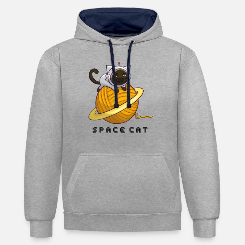 Chat de l’espace - Sweat à capuche contrasté - gris chiné/bleu marine