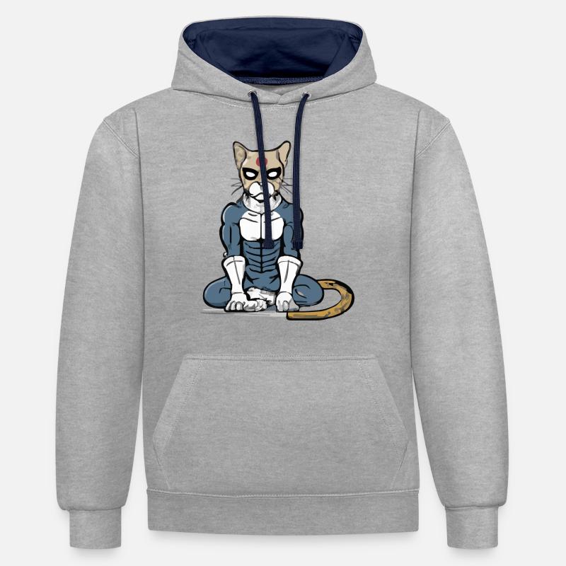 Hector le chat grognon - Sweat à capuche contrasté - gris chiné/bleu marine