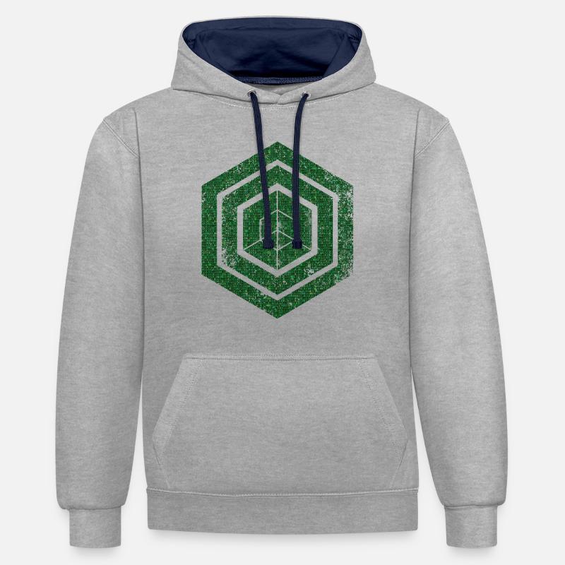 hexagon programming programmer coding geometric - Contrast hoodie - heather grey/navy